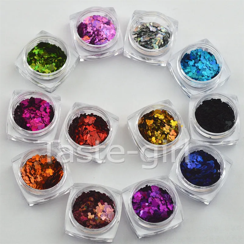 12 Colors Glitter Nail Art Mickey shape Thin Sequins Nail Decal Decor