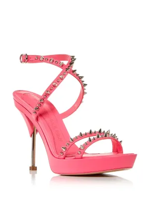 ALEXANDER MCQUEEN Womens Pink Metallic Heel 1" Platform Studded Strappy Round Toe Stiletto Buckle Leather Heeled