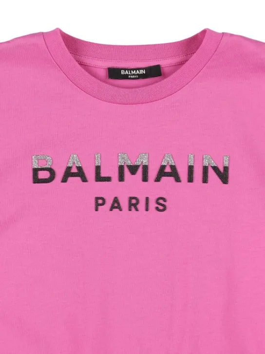 Balmain   Printed logo cotton jersey t-shirt dress 