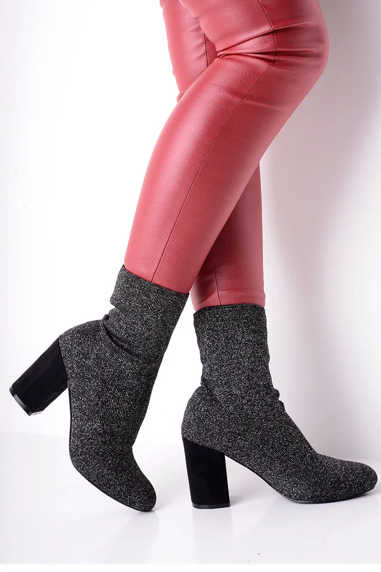 Black Glitter Stretch Sock Boots