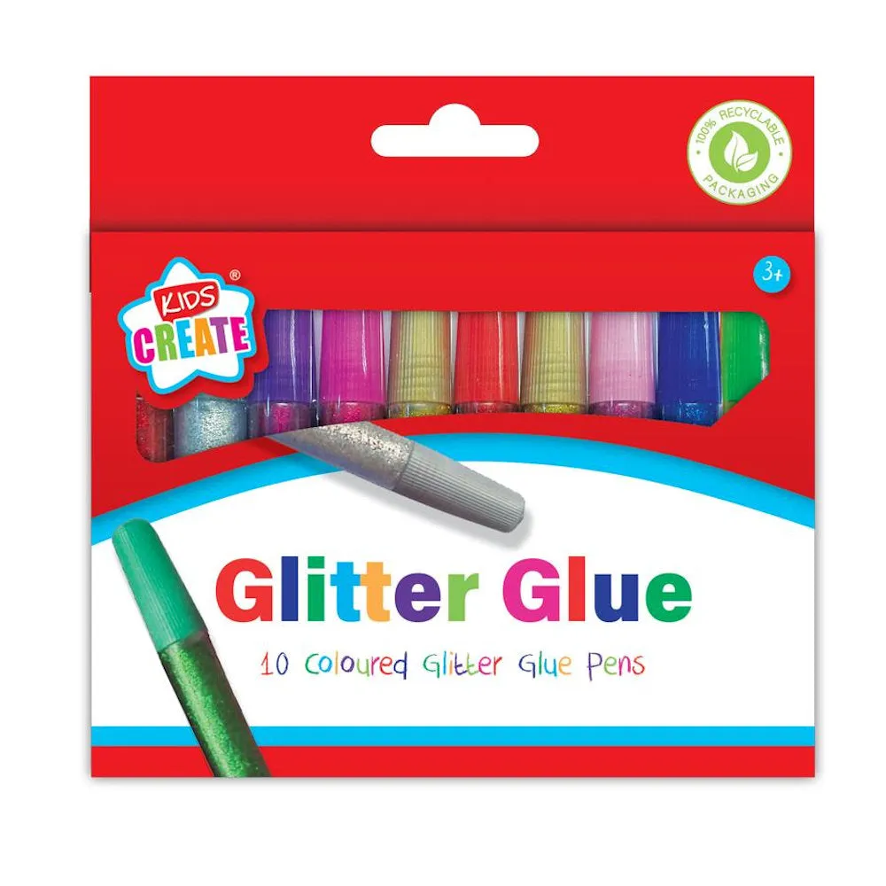 Coloured Glitter Glue Pens - 10 Pack Sparkling Glue Pens Shimmer Shine Crafts Artwork