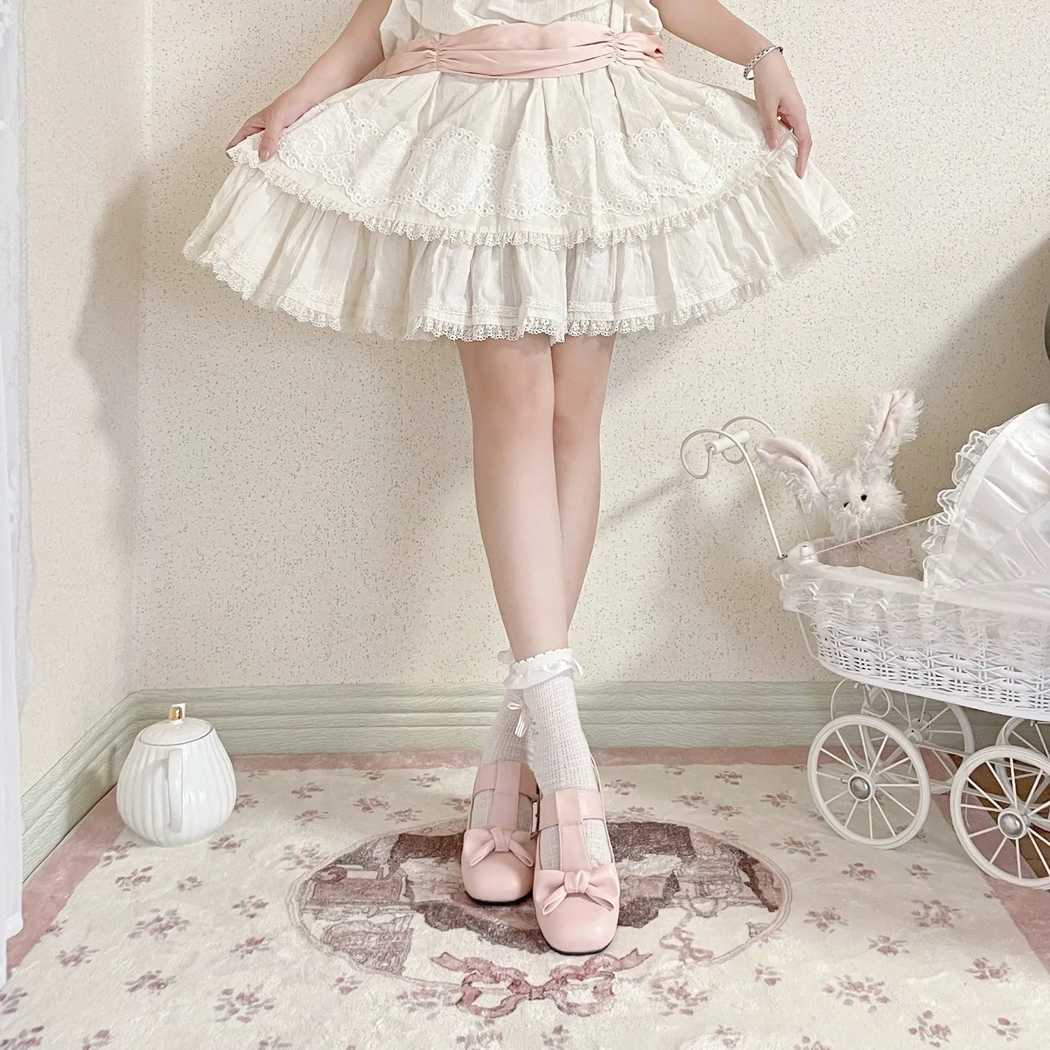 Dolly Doll~Sweet Lolita Heel Shoes Square Toe T-Strap Chunky Heel Shoes