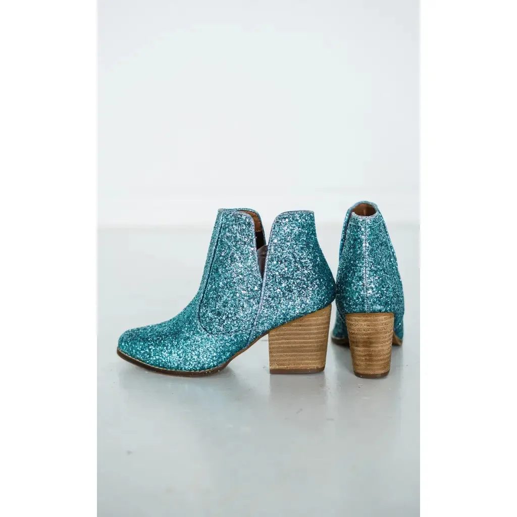 Fiera Booties in Turquoise Blue Glitter