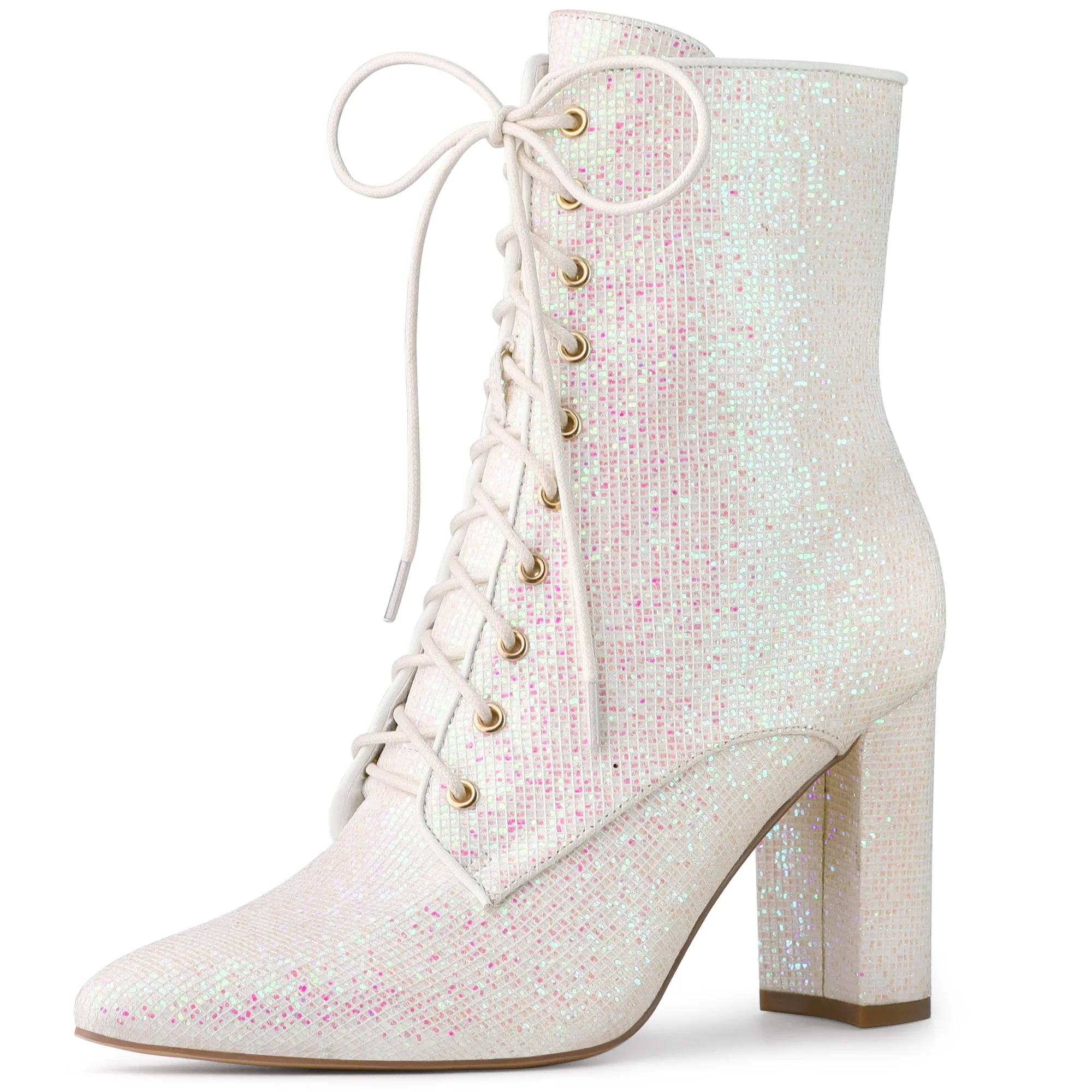 Glitter Pointed Toe Block Heel Halloween Ankle Boots