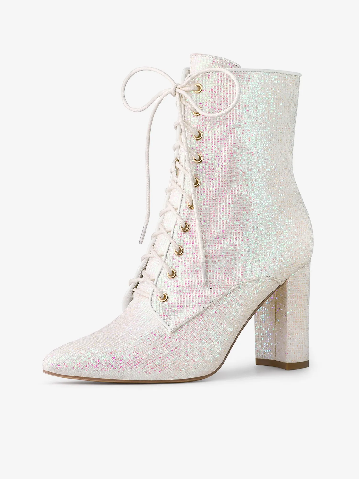 Glitter Pointed Toe Block Heel Halloween Ankle Boots