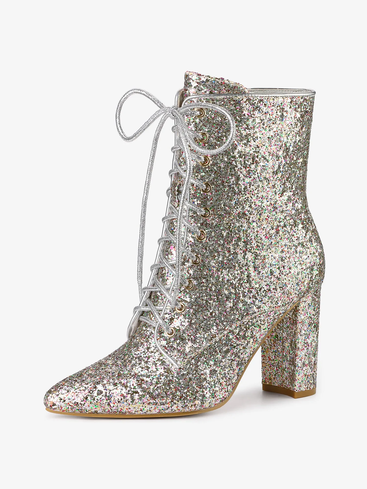 Glitter Pointed Toe Block Heel Halloween Ankle Boots
