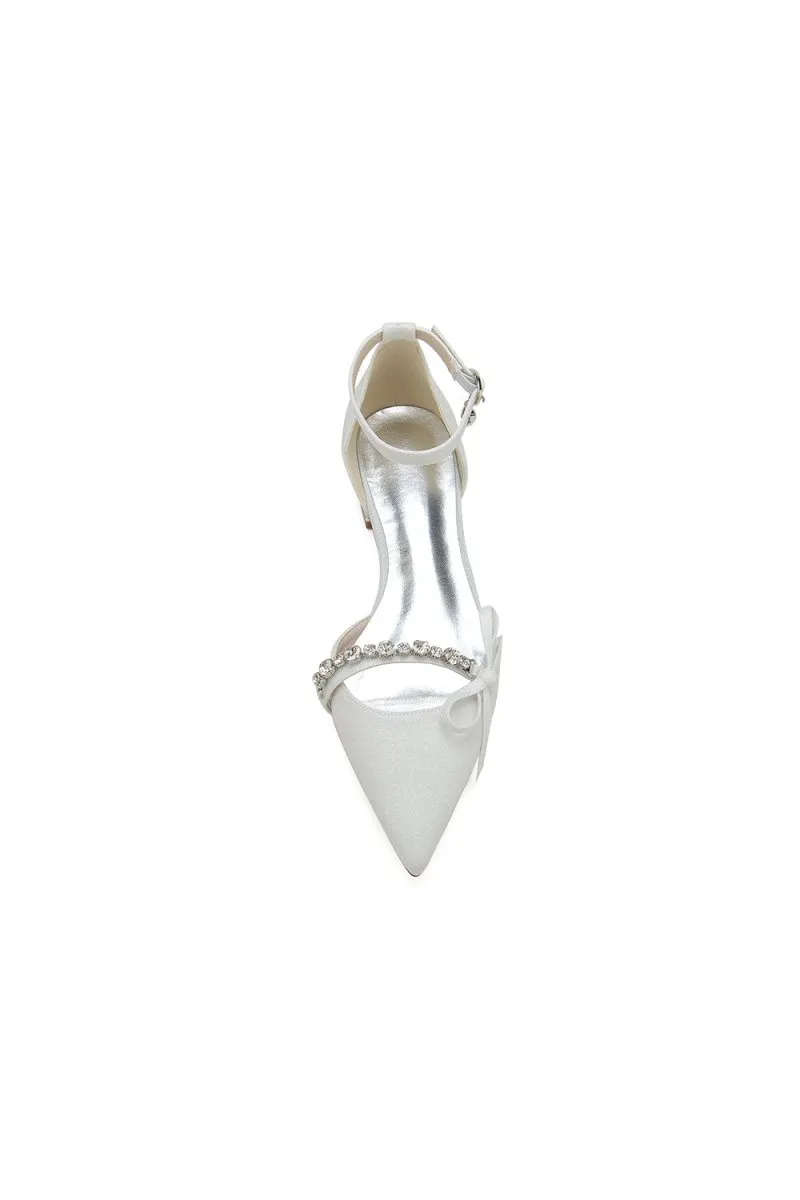 Glitter Pointed Toe Low Heels Wedding Shoes with Bow