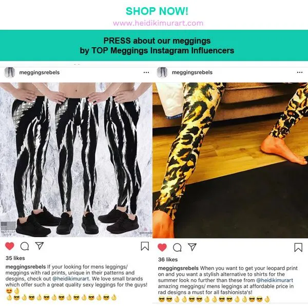 Green Eucalyptus Printed Men's Leggings, Designer Men's Compression Sports Tights - Made in USA/EU/MX