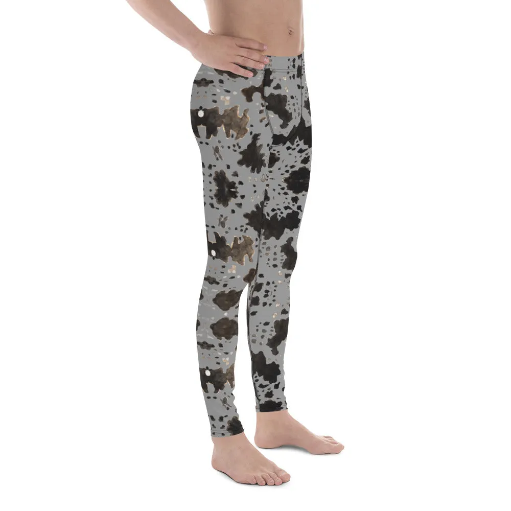 Grey Cow Print Meggings, Animal Print Best Designer Men's Compression Sports Tights - Made in USA/EU/MX