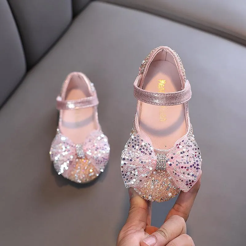 Little Princess Sparkling Crystal Shoes Colorful Glitter Bow Shoes for Girls Fairy Tale Crystal Shoes for Kids
