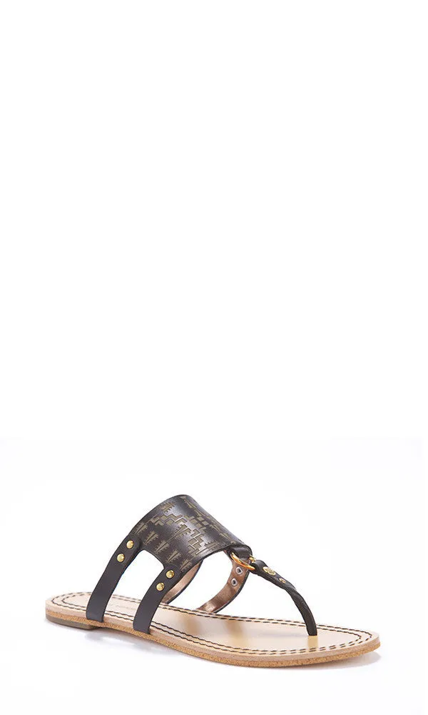 Lux Laser Etched Leather Thong Sandal