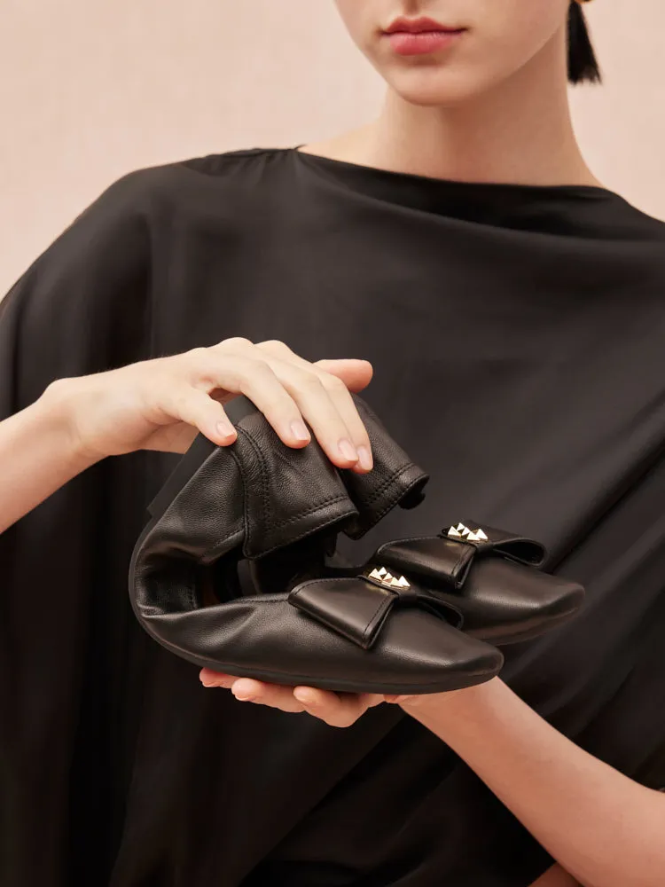 Madeline Studded Bow Foldable Flats