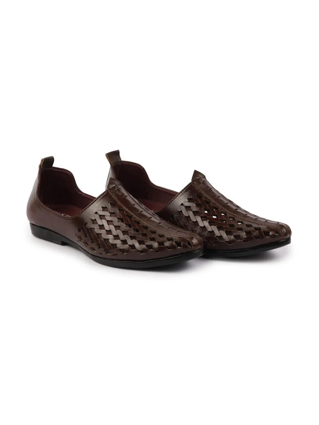 Men Brown Laser Cut Ethnic Punjabi Jalsa Jutti Mojari|Kolhapuri Breathable Jutti For Party|Wedding|Festival