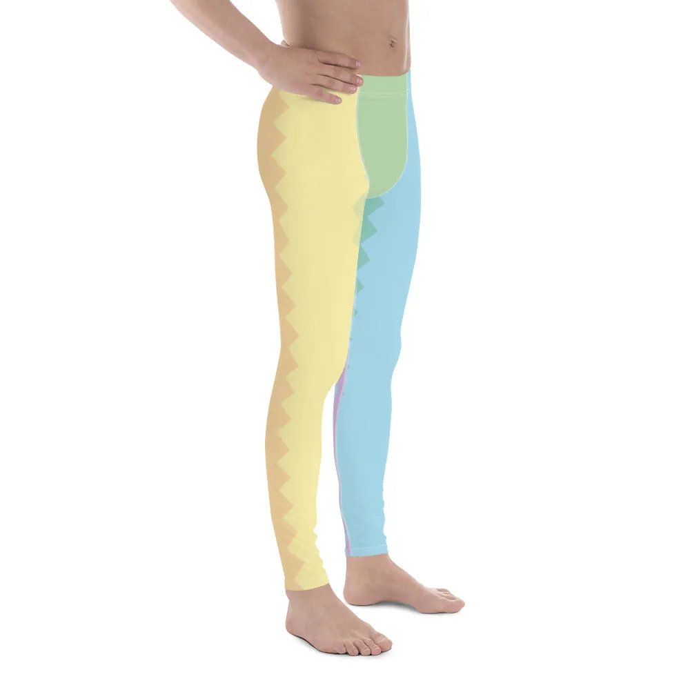 Pastel Rainbow Pattern Men's Leggings, Pastel Best Designer Men's Compression Sports Tights - Made in USA/EU/MX