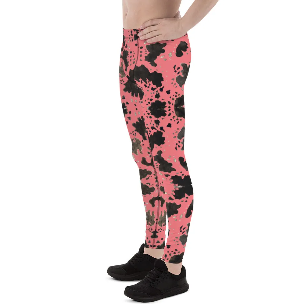 Pink Cow Print Meggings, Animal Print Best Designer Men's Compression Sports Tights - Made in USA/EU/MX