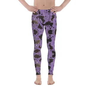 Purple Cow Print Men's Leggings, Cow Animal Print Designer Men's Compression Sports Tights - Made in USA/EU/MX