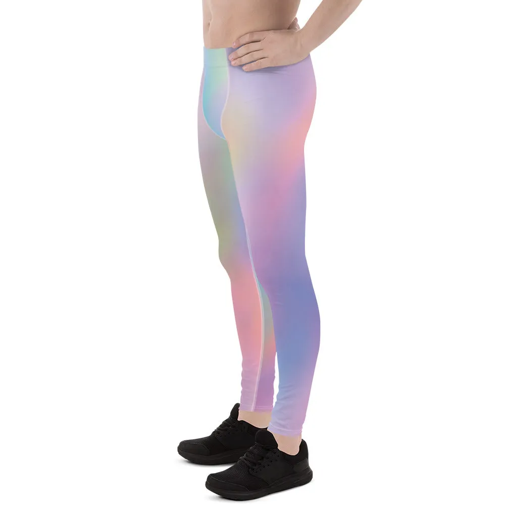 Rainbow Ombre Printed Men's Leggings, Pastel Designer Men's Compression Sports Tights - Made in USA/EU/MX