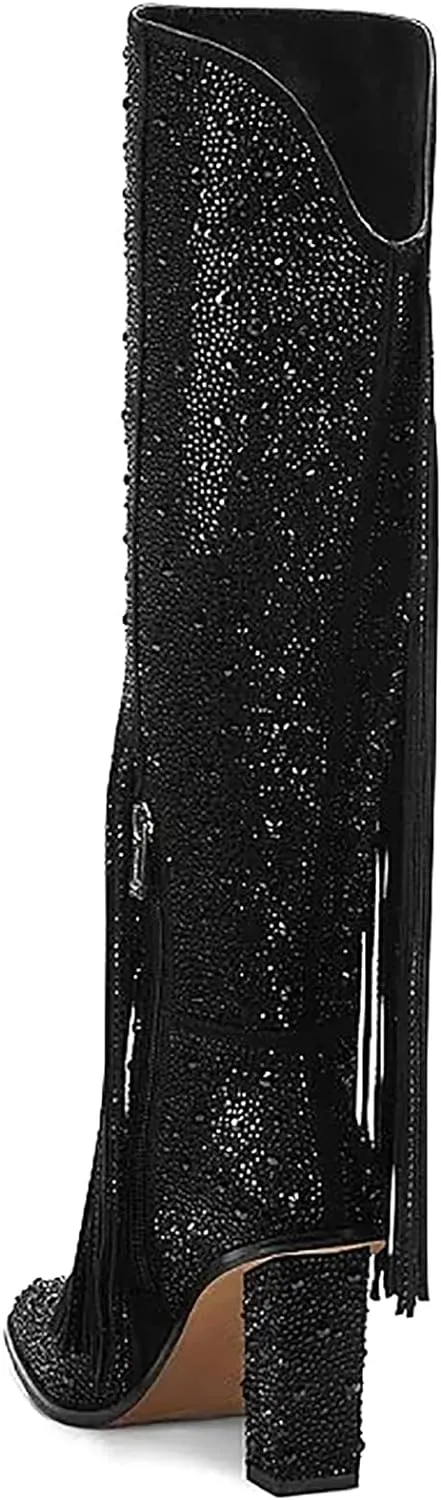 Western Fringe Rhinestone Sequin Gold Sparkle Cowboy Boots