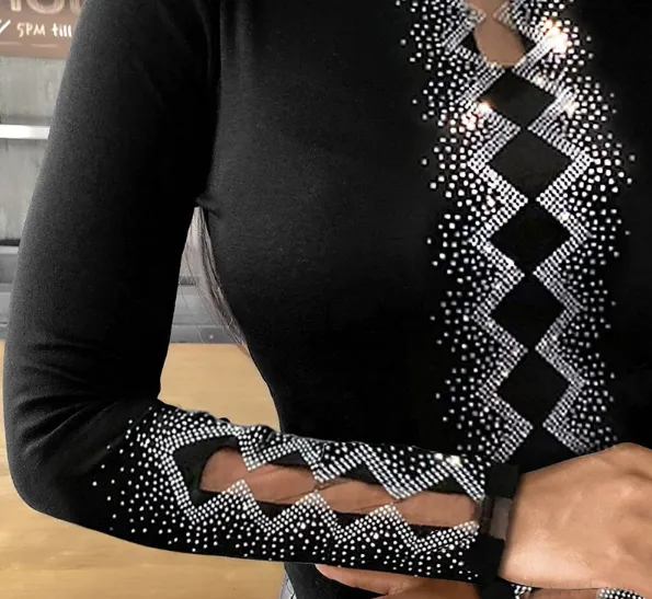Women Sexy Summer Studded Mesh Long Sleeve Pullover