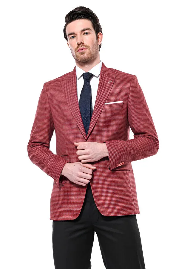 WSS Patterned Claret Red Slim-Fit Blazer  - Singen